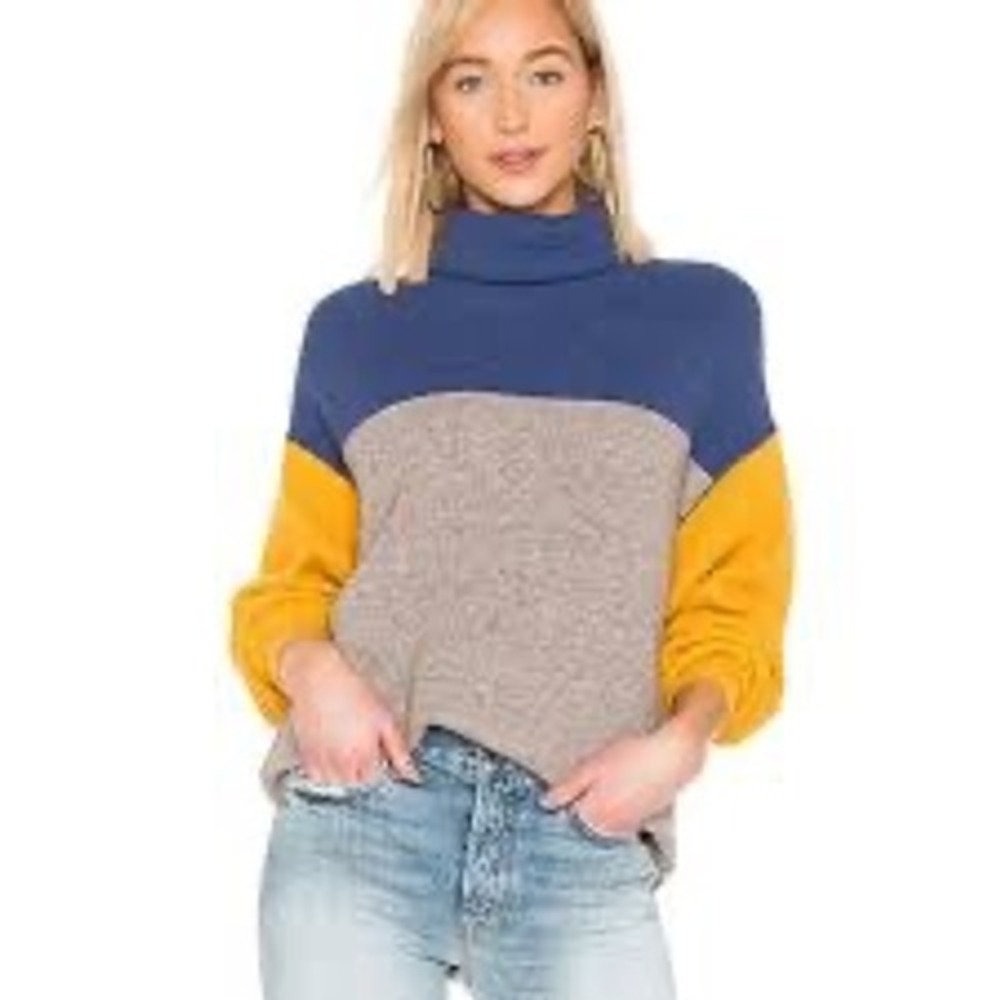 Free People Softly Sturctured Colorblock Turtleneck Sweater Cozy Relaxed S